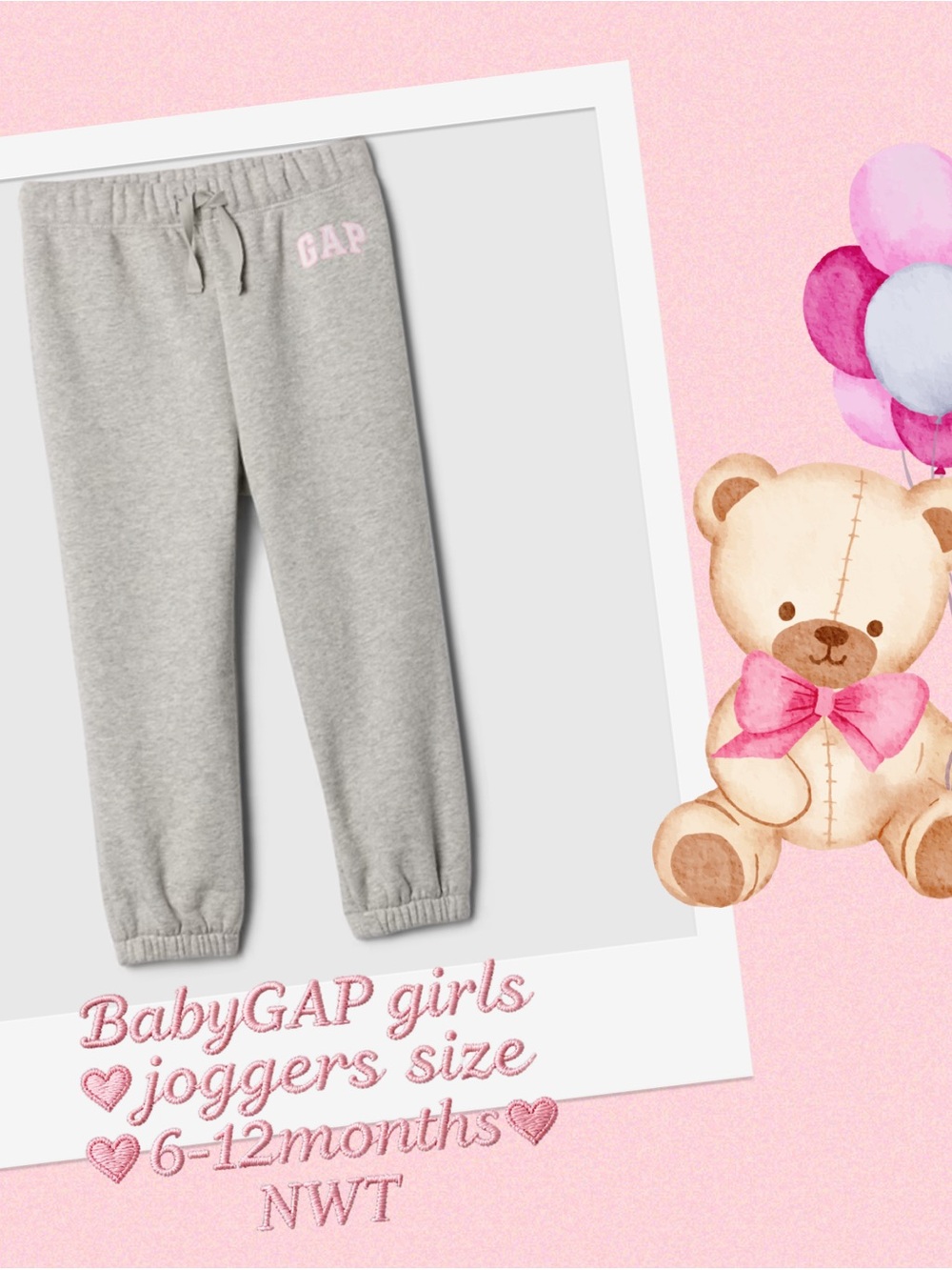 BabyGAP Gray Sweatpants with Pink Logo Size 6-12 months NWT
